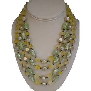 Vintage Well Made 4 Strands Glass Necklace With Fancy Clasp Signed Gm (A7892)